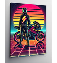 Kanvas Tablo Neon Motorcu
