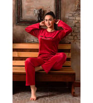 Sude Kadın Kışlık Bisiklet Yaka Kadife Pijama Takımı K803/97 - 1 Adet (Kırmızı)