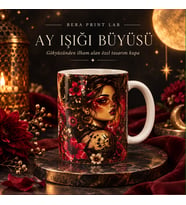 Bera Print Lab Ay Işığı Büyüsü Gotik Çiçek ve Ay Temalı Özel Tasarım Seramik Kupa