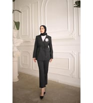 Belden Bağcıklı Kruvaze Ceket Takım - 50021.003 - Siyah
