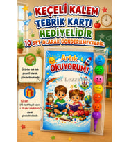 Yeni Okumayı Öğrenen Öğrencilere Hediye 10 Set Artık Okuyorum Yazılı 1. Sınıf Hatırası Keçeli Kalem Tebrik Kartı Hediyeli