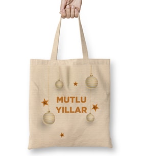 Yeni Yıl Hediyesi Mutlu Yıllar 03 Bez Çanta Uzun Saplı