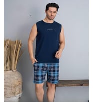 Pijamoni Erkek Bisiklet Yaka Kolsuz Şortlu Pijama Takımı 6185/2 - 1 Adet (Lacivert)