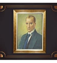 Özel Seri Paspartulu Çerçeveli Atatürk Tablo l670 (Gold)