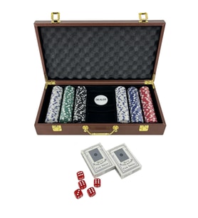 Deri Çantalı Poker Seti 300 Parça Chip ve 2 İskambil Kağıdı Destesi
