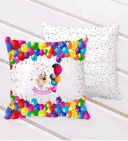 BK Gift Kişiye Özel Fotoğraflı Doğum Günü Tasarımlı Balon Desenli Dekoratif Kırlent Yastık-13 (Beyaz)