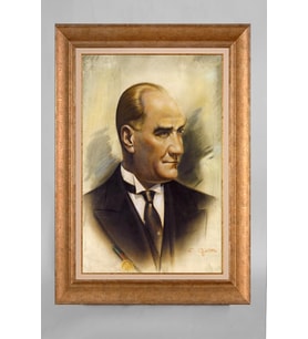 Altın Varaklı Paspartulu Çerçeveli Atatürk Tablo sd226