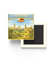 Retro Zimbabve Harare Şehri Temalı Vintage Buzdolap Magneti – 9x9 cm