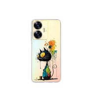 Realme C55 ile Uyumlu Splash Kedi Tasarımlı Şeffaf Silikon Kılıf
