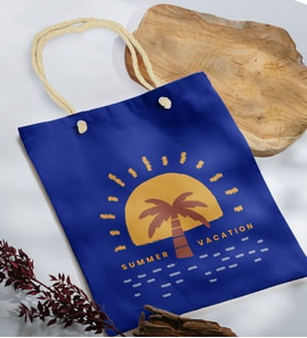 BK Gift Yaz Temalı Saks Mavi Halat Saplı Kumaş Plaj Çantası -21, Baskılı Omuz Çantası, Alışveriş Çantası, Arkadaşa Hediye, Sevgiliye Hediye