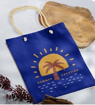 BK Gift Yaz Temalı Saks Mavi Halat Saplı Kumaş Plaj Çantası -21, Baskılı Omuz Çantası, Alışveriş Çantası, Arkadaşa Hediye, Sevgiliye Hediye