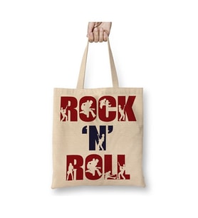 Rock N Roll Beyaz Bez Çanta Uzun Saplı Alışveriş Çantası Plaj Çantası