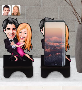 BK Gift Kişiye Özel Sevgililer Karikatürlü Ahşap Biblo Telefon Standı-13