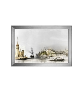 Eski İstanbul Motifli Kanvas Tablo 50 x 70 cm Silver Çerçeve