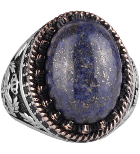 Gerçek Doğal Taş Yüzük - El Yapımı Kartal Yüzüğü - 925 Ayar Gümüş Yüzük (Lapis Lazuli)