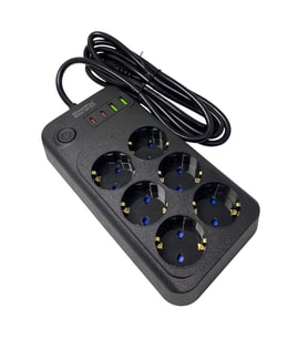 ShowMax SH-4630 2Mt 2xUSB-2xTYPE-C 4lü Termal Akım Korumalı Priz 10A 2500W (Siyah)