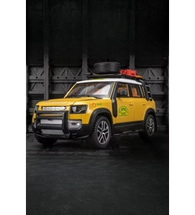 Metal Sarı Işıklı Sesli 1:22 Ölçek Detaylı Açılır Kapı Land Rover Defender Camel Trophy Model Araba