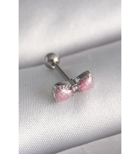 316L Çelik Gümüş Renk Pembe Kurdele Zirkon Taş Detay Tragus Piercing