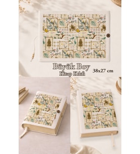 Nature Patchwork 38x27 cm Büyük Boy Kitap Kılıfı Rahle Boy Kur'an Uyumlu