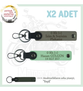 Hız Aşıkları İçin İsim Plaka ve 0 Rh (+) Kan Grubu Yazılı Hediyelik x2 Anahtarlık, Kül Gri-Yeşil-Ysl (Çok Renkli)