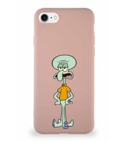 Apple iPhone SE 2020 Soft Premier Kapak Squidward Dokunaç Tasarımlı Silikon Kılıf - Pudra (Şeffaf)