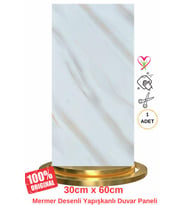 Shiny Beyaz-Toprak Mermer Desenli 60x30cm Yapışkanlı Mutfak Banyo Kaplama Duvar Paneli Kağıdı TX-106 (Çok Renkli)