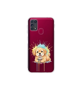 Samsung Galaxy M31 ile Uyumlu Splash Köpek Tasarımlı Şeffaf Silikon Kılıf
