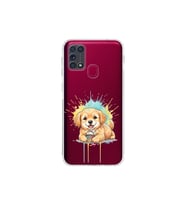 Samsung Galaxy M31 ile Uyumlu Splash Köpek Tasarımlı Şeffaf Silikon Kılıf