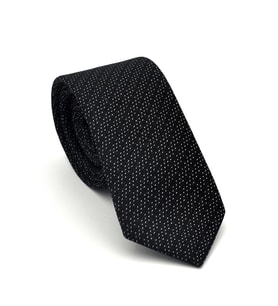 Beyaz Kırcıl Desenli Siyah Dokuma Kumaş Mendilli Slim Fit Kravat // SDK-2504-1