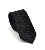 Beyaz Kırcıl Desenli Siyah Dokuma Kumaş Mendilli Slim Fit Kravat // SDK-2504-1