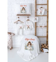 Pia Baby Premium İsimli %100 Pamuk Yenidoğan Kız Bebek Hediyelik Set 5077-02 (Ekru)