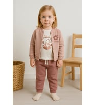 Kız Çocuk Kolej Ceketli Keep On growing Yazılı Uzun Kollu sweat Pantolon Takım - 18-24 AY / KAHVE