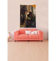Multirenk Sevgiliye Kavuşma Leke Tutmaz Kadife Kumaş Duvar Örtüsü Duvar Halısı Tapestry (KAHVE)