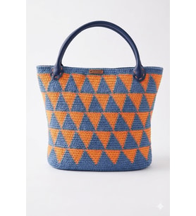 Premium Kağıt İp Örgü El Çantası - Lacivert Deri Askılı & Astarlı (35x35 cm) Ayla Karakılçık