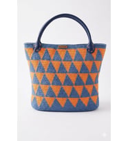 Premium Kağıt İp Örgü El Çantası - Lacivert Deri Askılı & Astarlı (35x35 cm) Ayla Karakılçık
