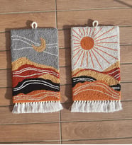 Mi-Knitting, Punch Nakışı Duvar Halısı, Dekoratif Duvar Panosu, Anneler Günü Hediyesi, Güneş ve Ay temalı Pano