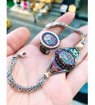 925 Ayar Gümüş Mineli Osmanlı Arması Tuğralı Erkek Yüzük Bileklik Takımı