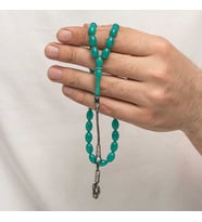 Gümüş Kazaz Püsküllü Sıkma Kehribar Tesbih