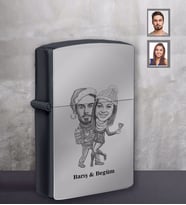 Kişiye Özel Yılbaşı Sevgili Karikatürlü Siyah Benzinli Çakmak Model-4