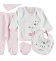 Sihirbaz Tavşan Nakışlı 5'li Bebek Zıbın Seti - 1/3 Ay (Pembe)