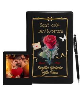 Sevgililer Gününe Özel Siyah Defter Kalem & Instagram Çerçeve Hediye Seti 15