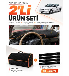 HYUNDAİ ACCENT YUMURTA KASA (1993-1999) Uyumlu Torpido Örtüsü + Tay Tüyü Bagaj Çantası Seti - Siyah Kahverengi
