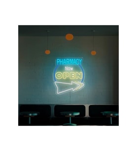 PHARMACY Now OPEN Yazılı ve Şekilli Neon Tabela