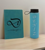 BK Gift Kişiye Özel İsimli Turkuaz Defter ve Cam Matara Hediye Seti-2, Sevgiliye Hediye, Arkadaşa Hediye, Yeni İş Hediyesi