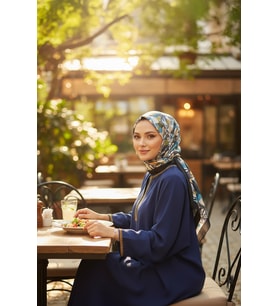 Soyut Yaprak Desen Yeşil Pamuk Eşarp (Standart)