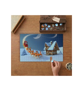 Geyikler - Karlı Ev Manzarası Tasarımı 240 parça Ahşap Puzzle Ahşap Kutuda MP07133