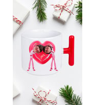 Mutlu Çiftler Love Kalp Baskılı Hediye Kırmızı T Saplı Kupa Bardak Porselen Çay Kahve Fincanı