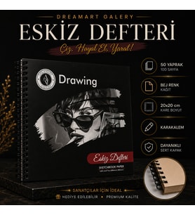 Dreamart Galery Eskiz Defteri 20X20 cm 50 Yaprak Bej Kağıt Spiralli Sert Kapak Karakalem Çizim Defteri