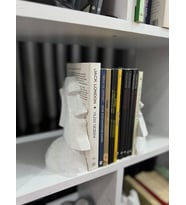 ToDekora Moai Kitap Tutucu – Mermer Heykel Formu, İki Parça – Kütüphane Düzeni, Özel Gün Hediyesi (Beyaz-Mermer)
