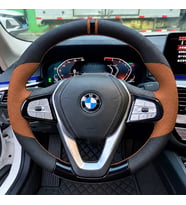 BMW G11 G12 Dikme Direksiyon Kılıfı Delikli Deri Parlak Siyah Taba Detay Çift Yüzük ve Dikiş 2015-2022
